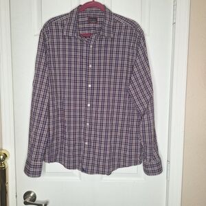 UNTUCKit Men's Checkered Shirt - Navy and Burgundy Size XL